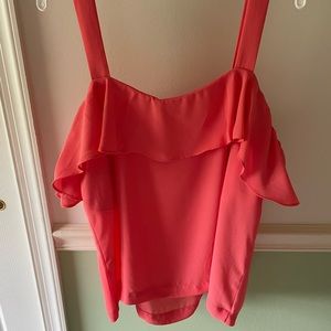 J Crew coral colored medium cold shoulder top